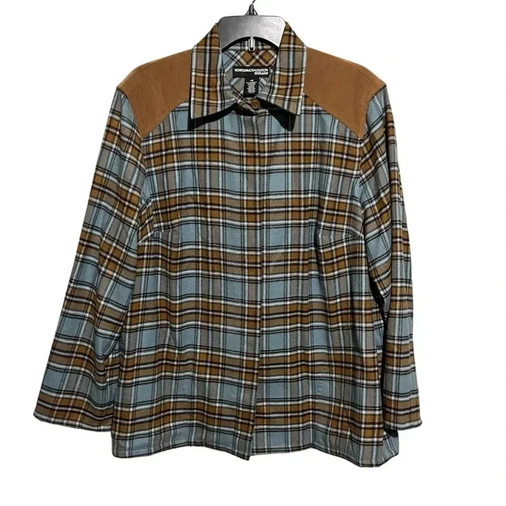Norton Mcnaughton Size 1X Western Plaid Flannel Shirt Jacket Shacket - Picture 1 of 7